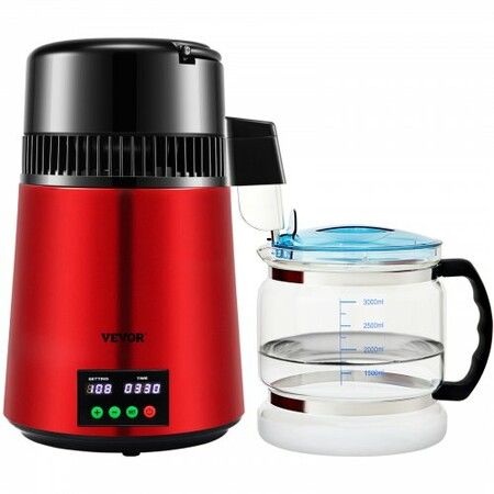 4L Water Distiller 1L/H Distilled Water Maker Timing & Temp Display Red