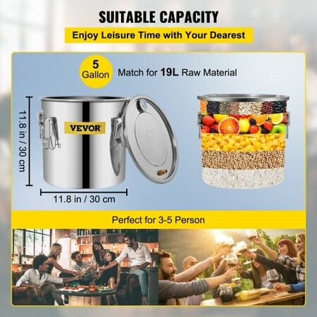 Moonshine Still 5 Gal 21L Stainless Steel Water Alcohol Distiller Copper Tube Home Brewing Kit Build-in Thermometer for DIY Whisky Wine Brandy, 5GAL, 3 pots