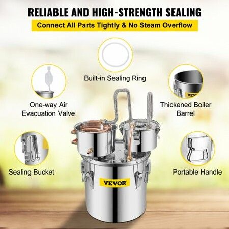 Moonshine Still 5 Gal 21L Stainless Steel Water Alcohol Distiller Copper Tube Home Brewing Kit Build-in Thermometer for DIY Whisky Wine Brandy, 5GAL, 3 pots