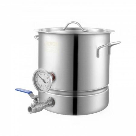 Stainless Steel Kettle, 5 GALLON Brewing Pot, Tri Ply Bottom for Beer, Brew Kettle Pot, Home Brewing Supplies Includes Lid, Handle, Thermometer, Ball Valve Spigot, Filter, Filter Tray