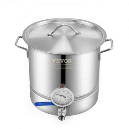 Stainless Steel Kettle, 5 GALLON Brewing Pot, Tri Ply Bottom for Beer, Brew Kettle Pot, Home Brewing Supplies Includes Lid, Handle, Thermometer, Ball Valve Spigot, Filter, Filter Tray