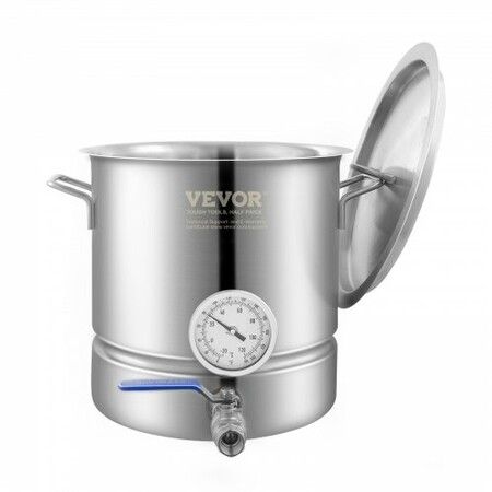 Stainless Steel Kettle, 5 GALLON Brewing Pot, Tri Ply Bottom for Beer, Brew Kettle Pot, Home Brewing Supplies Includes Lid, Handle, Thermometer, Ball Valve Spigot, Filter, Filter Tray