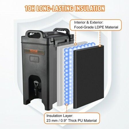 Insulated Beverage Dispenser, 18.9 L, Food-grade LDPE Hot and Cold Beverage Server, Thermal Drink Dispenser Cooler with 23 mm PU Layer Two-Stage Faucet Handle, for Restaurant Drink Shop