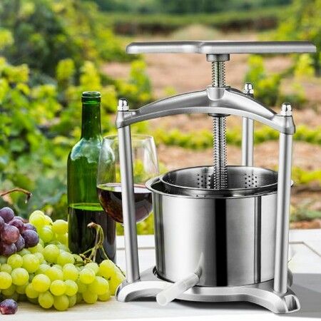 Fruit Wine Press, 1.6 Gallon/6L, 2 Stainless Steel Barrels, Manual Juice Maker, Cider Apple Grape Tincture Vegetables Honey Olive Oil Making Press with T-Handle, Triangular Structure for Kitchen