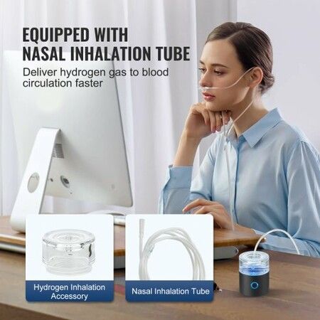 Hydrogen Water Bottle Generator, 230 ml / 8.1 oz Capacity Portable Hydrogen Water Maker, SPE Technology Hydrogen Rich Water Ionizer Machine with Nasal Inhalation Tube and Self-Cleaning