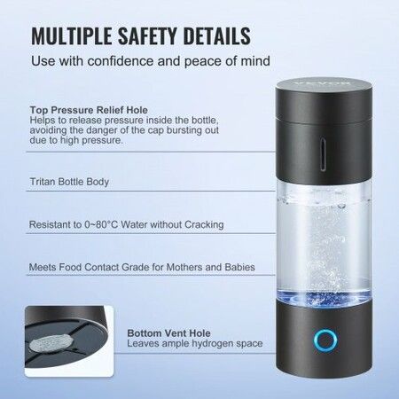 Hydrogen Water Bottle Generator, 230 ml / 8.1 oz Capacity Portable Hydrogen Water Maker, SPE Technology Hydrogen Rich Water Ionizer Machine with Nasal Inhalation Tube and Self-Cleaning