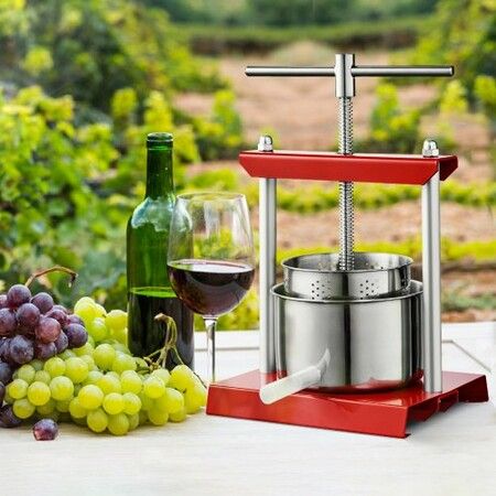 Fruit Wine Press, 0.8 Gallon/3L, 2 Stainless Steel Barrels, Manual Juice Maker, Cider Apple Grape Tincture Vegetables Honey Olive Oil Making Press with T-Handle for Outdoor, Kitchen, and Home