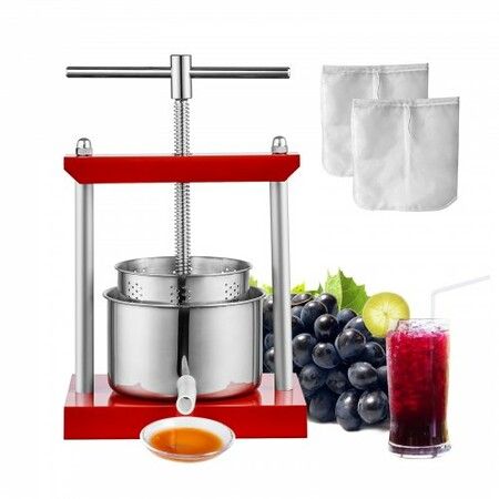 Fruit Wine Press, 0.8 Gallon/3L, 2 Stainless Steel Barrels, Manual Juice Maker, Cider Apple Grape Tincture Vegetables Honey Olive Oil Making Press with T-Handle for Outdoor, Kitchen, and Home