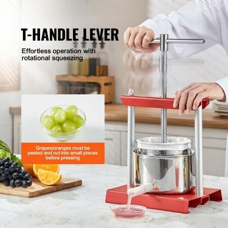 Fruit Wine Press, 0.53 Gallon/2L, 2 Stainless Steel Barrels, Manual Juice Maker, Cider Apple Grape Tincture Vegetables Honey Olive Oil Making Press with T-Handle for Outdoor, Kitchen, and Home