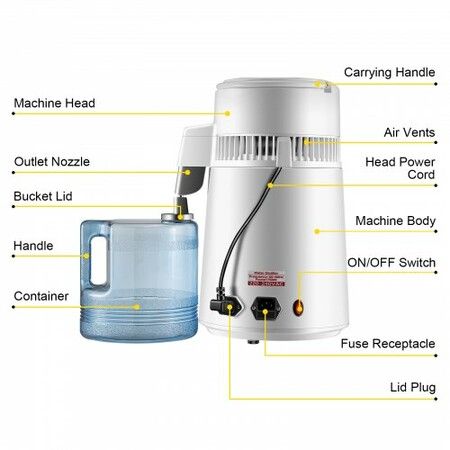 Water Distiller Purifier Pure Water Distiller Filters Water Distillation 4L Internal Stainless Steel with Collection Bottle