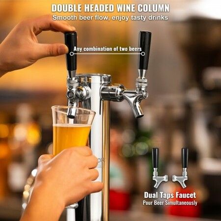 Double Taps Draft Beer Tower Dispenser Stainless Steel Keg Beer Tower