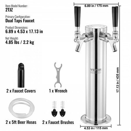 Double Taps Draft Beer Tower Dispenser Stainless Steel Keg Beer Tower