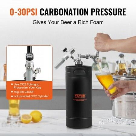 Beer Growler Tap System, 4L Mini Keg, 304 Stainless Steel Pressurized Beer Growler, Keg Growler with Pressure Display, CO2 Regulator Faucet, Leak-Proof Ring For Draft, Homebrew, Craft Beer