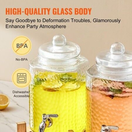 Beverage Dispenser, 1.5 Gallon Drink Dispensers for Parties, Glass Juice Dispenser with Stand, Stainless Steel Spigot, Iced Tea Lemonade Juice Water Dispenser, for Restaurants, Hotels, Parties