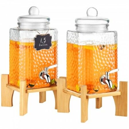 Beverage Dispenser, 1.5 Gallon Drink Dispensers for Parties, Glass Juice Dispenser with Stand, Stainless Steel Spigot, Iced Tea Lemonade Juice Water Dispenser, for Restaurants, Hotels, Parties