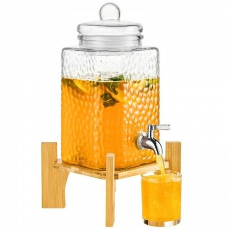 Beverage Dispenser, 1.5 Gallon Drink Dispensers for Parties, Glass Juice Dispenser with Stand, Stainless Steel Spigot, Iced Tea Lemonade Juice Water Dispenser, for Restaurants, Hotels, Parties