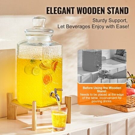 Beverage Dispenser, 2.5 Gallon Drink Dispensers for Parties, Glass Juice Dispenser with Stand, Stainless Steel Spigot, Iced Tea Lemonade Juice Water Dispenser, for Restaurants, Hotels, Parties