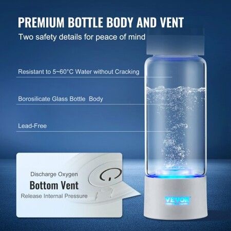 Hydrogen Water Bottle Generator, 380 ml / 13.4 oz Capacity Portable Hydrogen Water Maker, SPE Technology Hydrogen Rich Water Ionizer Machine with Nasal Inhalation Tube and Self-Cleaning