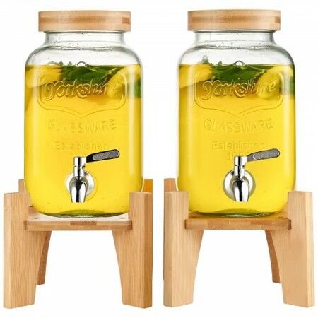 Beverage Dispenser, 1 Gallon Drink Dispensers for Parties, Glass Juice Dispenser with Stand, Stainless Steel Spigot, Iced Tea Lemonade Juice Water Dispenser, for Restaurants, Hotels, Parties