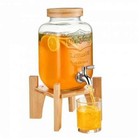 Beverage Dispenser, 1 Gallon Drink Dispensers for Parties, Glass Juice Dispenser with Stand, Stainless Steel Spigot, Iced Tea Lemonade Juice Water Dispenser, for Restaurants, Hotels, Parties