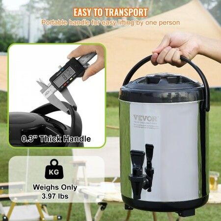 Stainless Steel Insulated Beverage Dispenser, 6 Liter, Thermal Hot and Cold Drink Server Dispenser with Spigot Handle, Food-grade for Hot Tea Coffee Water Restaurant Drink Shop