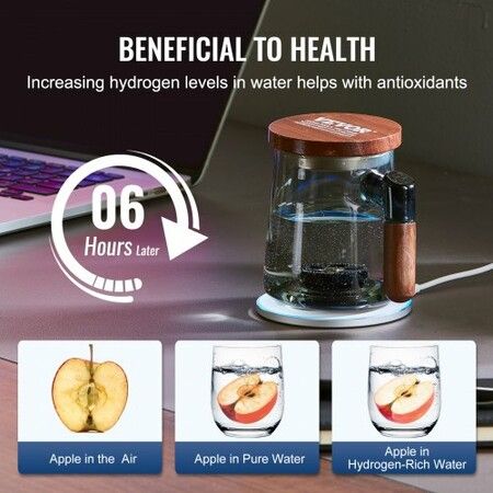 Hydrogen Water Cup, 400 ml / 14.1 oz Hydrogen Generator, SPE Technology Portable Hydrogen Water Ionizer Machine with Wireless Charging Base, Hydrogen Rich Water Bottle Glass Cup