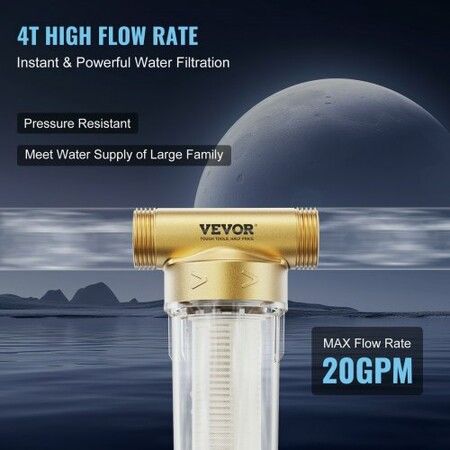 Spin Down Filter, 40 Micron + 30 Micron Fine Filtration, Whole House Sediment Filter for Well Water, 3/4" G-F + 1" G-M, 4 T/H High Flow Rate, for Whole House Water Filtration Systems