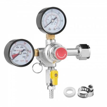 Double Gauge Regulator, CO2 Regulator Gauge with 0-60PSI, Heavy Duty CO2 Gauge Gas System, Draft Beer Regulator with Check Valve, Adjustable Pressure Regulator for Draft Beer Homebrew, CGA320