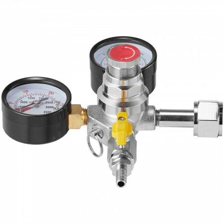 Double Gauge Regulator, CO2 Regulator Gauge with 0-60PSI, Heavy Duty CO2 Gauge Gas System, Draft Beer Regulator with Check Valve, Adjustable Pressure Regulator for Draft Beer Homebrew, CGA320