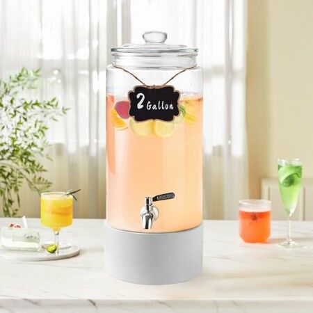 Beverage Dispenser, 2 Gallon Drink Dispensers for Parties, Glass Juice Dispenser with Stainless Steel Spigot, Iced Tea Lemonade Juice Water Dispenser, for Restaurants, Hotels, Parties