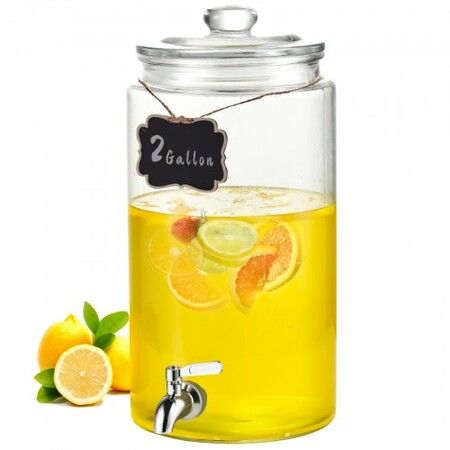 Beverage Dispenser, 2 Gallon Drink Dispensers for Parties, Glass Juice Dispenser with Stainless Steel Spigot, Iced Tea Lemonade Juice Water Dispenser, for Restaurants, Hotels, Parties