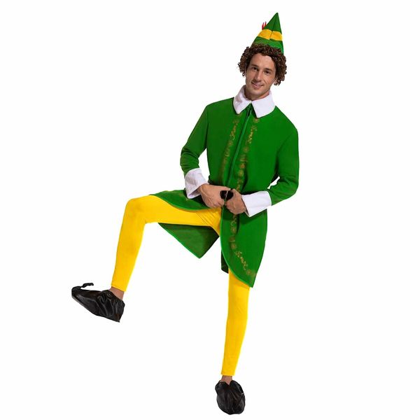 Budby the Elf Costume Mens Christmas Elf Costume with Wig Cosplay Full Set Holiday Party Costumes (Size:3X-Large)