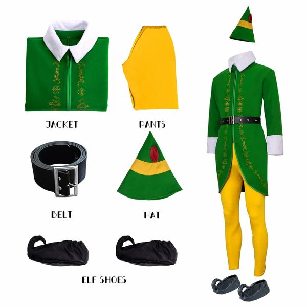 Budby the Elf Costume Mens Christmas Elf Costume with Wig Cosplay Full Set Holiday Party Costumes (Size:X-Large)