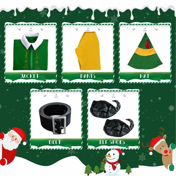 Budby the Elf Costume Mens Christmas Elf Costume with Wig Cosplay Full Set Holiday Party Costumes (Size:X-Large)