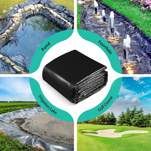 4x10m Pond Pool Liner HDPE Fish Waterfall Water Garden Skin Pad Black Reservoir Fountain Landscaping Koi Aquaculture Farming Sewage Heavy Duty 0.2mm