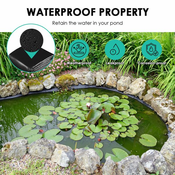 4x10m Pond Pool Liner HDPE Fish Waterfall Water Garden Skin Pad Black Reservoir Fountain Landscaping Koi Aquaculture Farming Sewage Heavy Duty 0.2mm