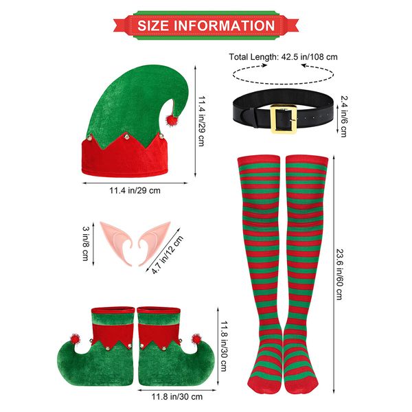 6 Pack Women Christmas Elf Costume Set Velvet Dress Santas Helper Costume Xmas Outfit Elf Hat Shoes Ears Belt Socks (Size:XX-Large)