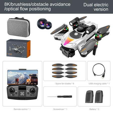 8K HD Aerial Dual Cameras Drone Optical Flow Positioning Avoidance WIFI Brushless Motor GPS Quadcopter Color White