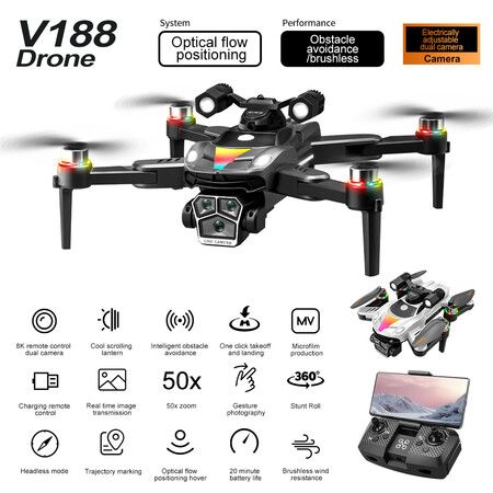 8K HD Aerial Dual Cameras Drone Optical Flow Positioning Avoidance WIFI Brushless Motor GPS Quadcopter Color White