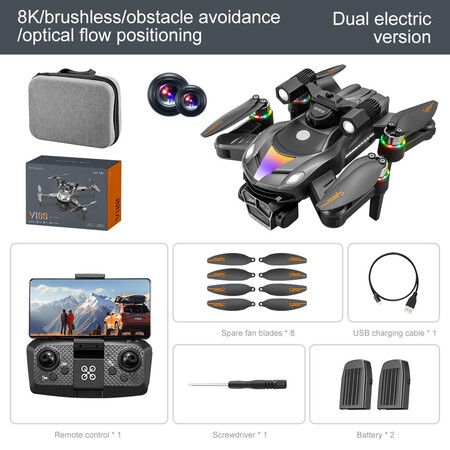 8K HD Aerial Dual Cameras Drone Optical Flow Positioning Avoidance WIFI Brushless Motor GPS Quadcopter Color Black And Grey