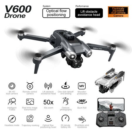 8K HD Dual Cameras Drone Professional Optical flow Positionin WIFI FPV GPS Dron RC Quadcopter Toy Color Silver