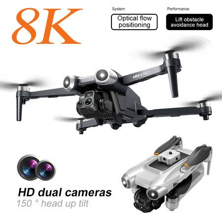 8K HD Dual Cameras Drone Professional Optical flow Positionin WIFI FPV GPS Dron RC Quadcopter Toy Color Silver