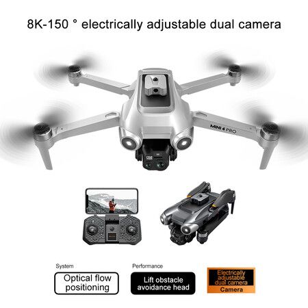 8K HD Dual Cameras Drone Professional Optical flow Positionin WIFI FPV GPS Dron RC Quadcopter Toy Color Silver