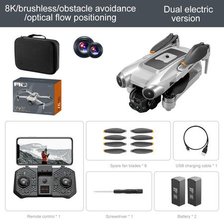 8K HD Dual Cameras Drone Professional Optical flow Positionin WIFI FPV GPS Dron RC Quadcopter Toy Color Silver