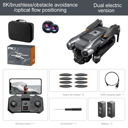 8K HD Dual Cameras Drone Professional Optical flow Positionin WIFI FPV GPS Dron RC Quadcopter Toy Color Black