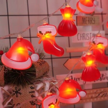 Christmas LED String Lights Battery Operated Santa Hat Santa Socks Candy  Light for Indoor Christmas Decor