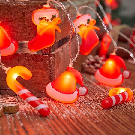 Christmas LED String Lights Battery Operated Santa Hat Santa Socks Candy  Light for Indoor Christmas Decor