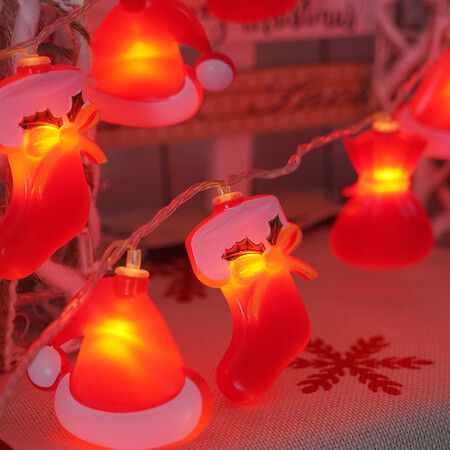 Christmas LED String Lights Battery Operated Santa Hat Santa Socks Candy  Light for Indoor Christmas Decor