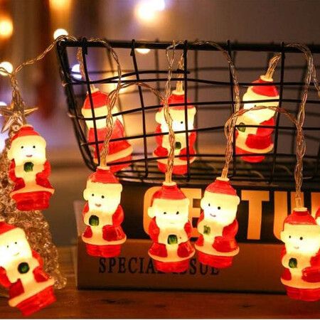 3M 20 LED Battery Operated Christmas Lights with Santa Claus Christmas String Lights Indoor Christmas Decor