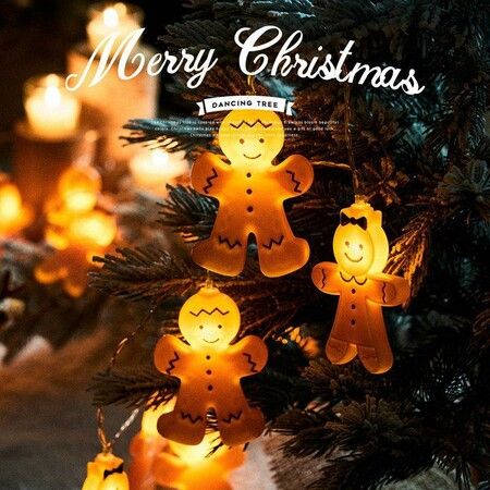 Gingerbread Man Garland Lights, 10ft Gingerbread LED Lights, Battery Operated Christmas Lights